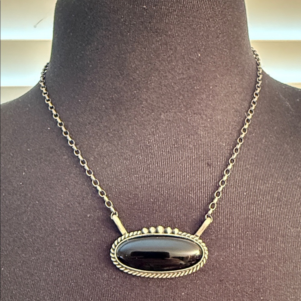 Native American Black Onyx and Sterling Necklace by Alfred Martinez